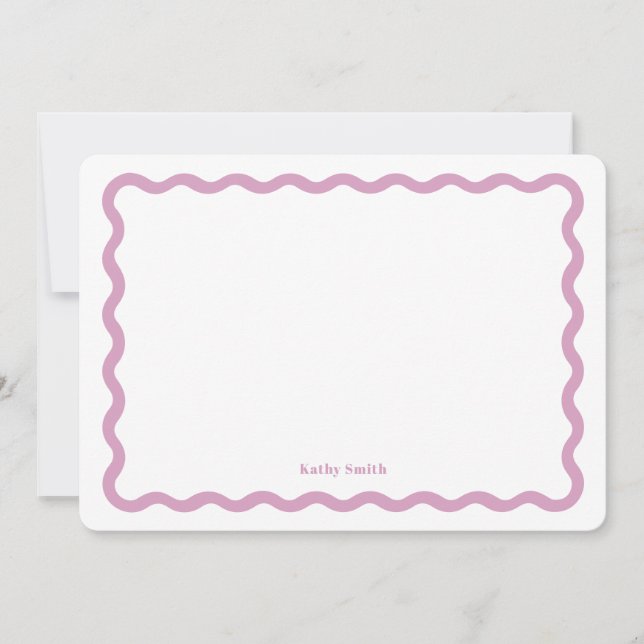 Retro Wavy Pink Simple Personalised Stationery Card (Front)