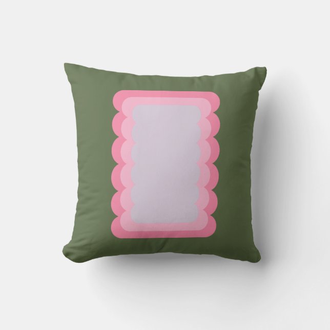 Retro Wavy Shape Green And Pink Cushion (Front)
