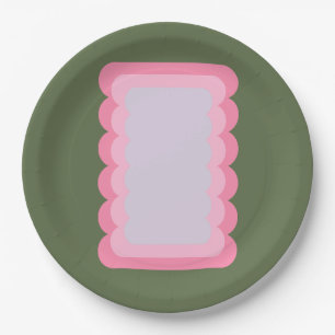 Retro Wavy Shape Green And Pink Paper Plate
