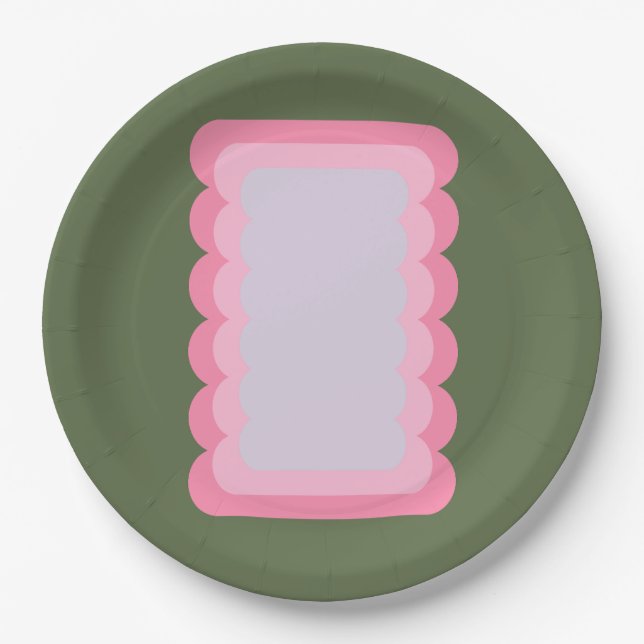 Retro Wavy Shape Green And Pink Paper Plate (Front)