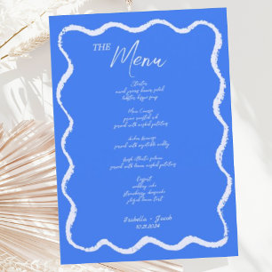 Retro Wavy Squiggle Blue Handwritten Wedding  Menu