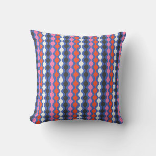 Retro Wavy Stripe Geometric Pattern Red Pink Blue Cushion