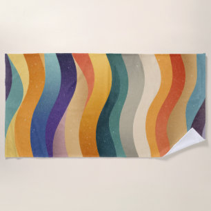 Retro Wavy Stripes Abstract Pattern Beach Towel