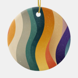 Retro Wavy Stripes Abstract Pattern Ceramic Tree Decoration