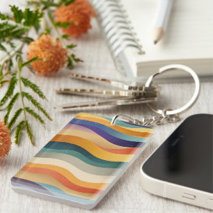 Retro Wavy Stripes Abstract Pattern Key Ring