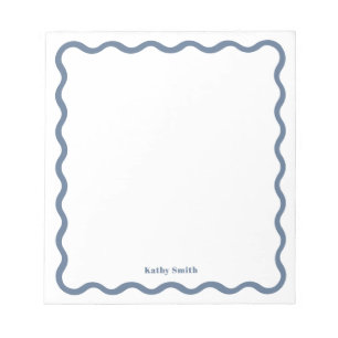 Retro Wavy Stylish Blue Personalised Stationery Notepad