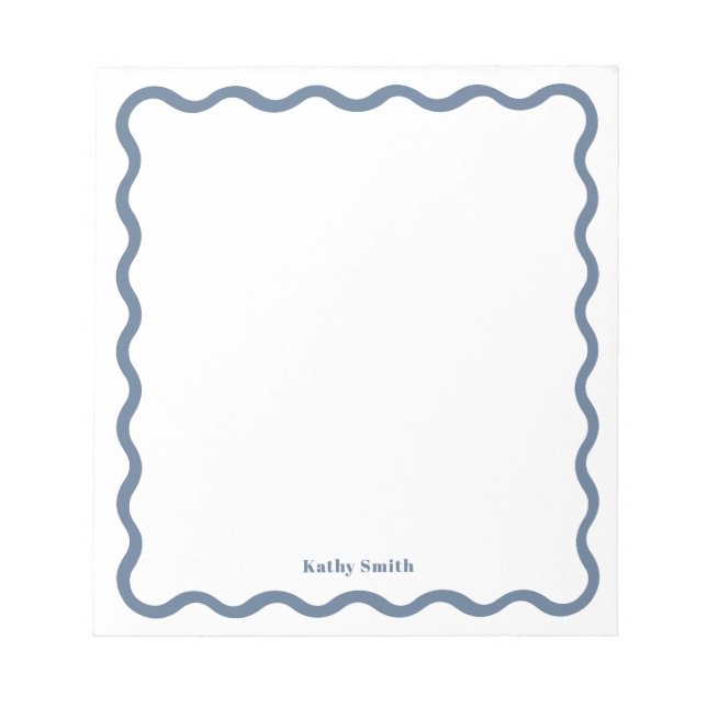 Retro Wavy Stylish Blue Personalised Stationery Notepad (Front)