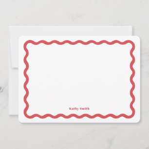 Retro Wavy Stylish Red Personalised Stationery Card