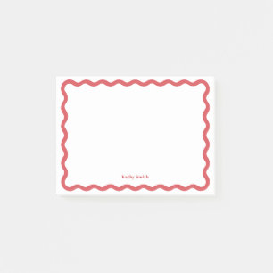 Retro Wavy Stylish Red Personalised Stationery Post-it Notes