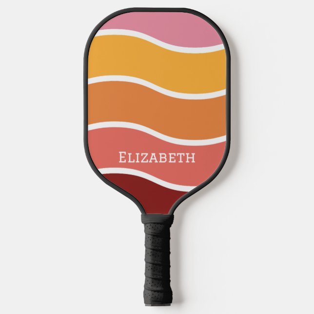 Retro Wavy Sunset with Name Pickleball Paddle (Front)
