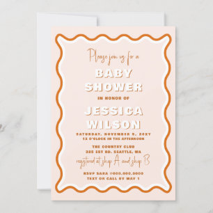 Retro Wavy Terracotta Gender Neutral Baby Shower Invitation