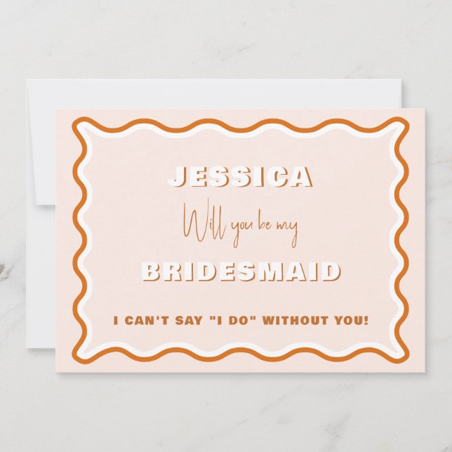 Retro Wavy Terracotta Photo Bridesmaid Proposal  Invitation (Front)