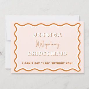 Retro Wavy Terracotta Photo Bridesmaid Proposal  Invitation