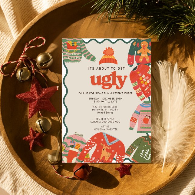 Retro Wavy Ugly Sweater Christmas Holiday Party  Invitation (Creator Uploaded)