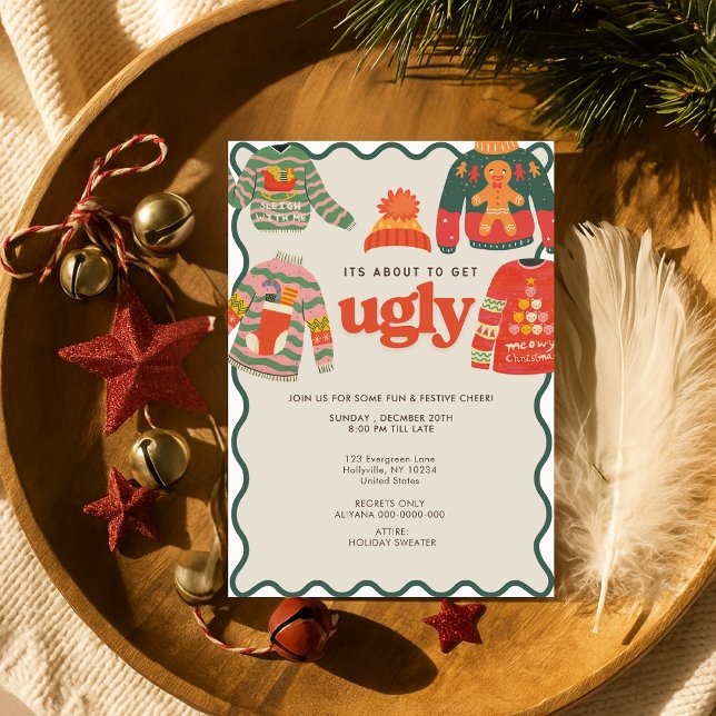 Retro Wavy Ugly Sweater Christmas Holiday Party  Invitation (Creator Uploaded)
