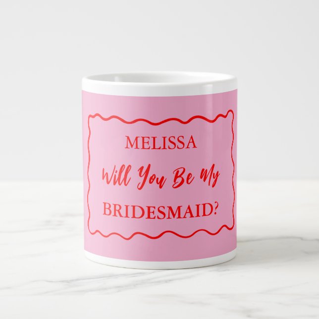Retro Wavy Will You Be My Bridesmaid Proposal 20oz Large Coffee Mug (Front)