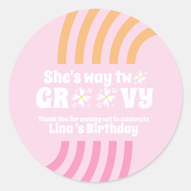 Retro Way Two Groovy Daisy Flower Birthday  Pink Classic Round Sticker (Front)