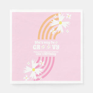 Retro Way Two Groovy Daisy Flower Birthday  Pink Napkin