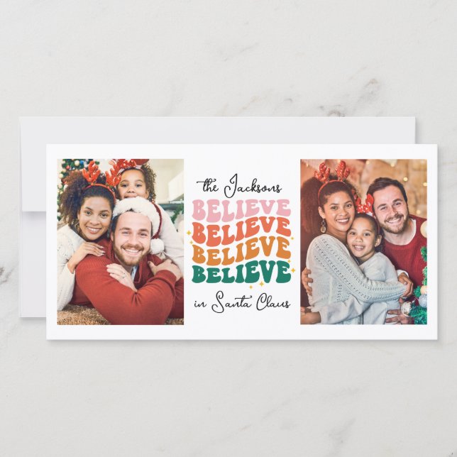 Retro we believe in Santa Claus Christmas family Holiday Card (Front)