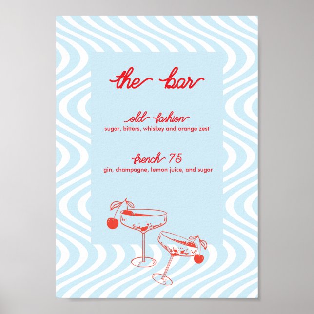 Retro Wedding Bar Sign - Blue Wave (Front)