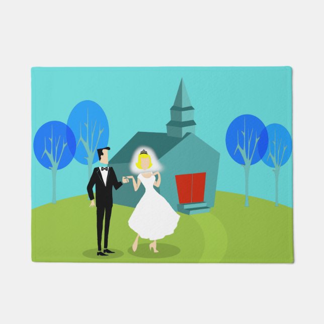 Retro Wedding Couple Door Mat (Front)