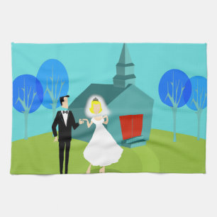 Retro Wedding Couple Kitchen Towel