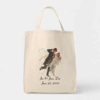 RETRO WEDDING COUPLE ~ PERSONALIZED SHOPPING TOTE BAG