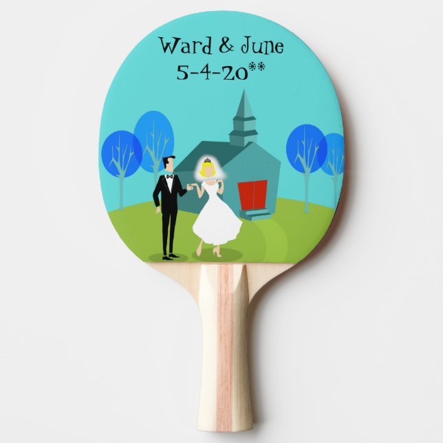 Retro Wedding Couple Ping Pong Paddle (Front)