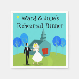 Retro Wedding Couple Rehearsal Dinner Napkins