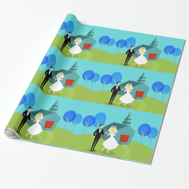 Retro Wedding Couple Wrapping Paper (Unrolled)