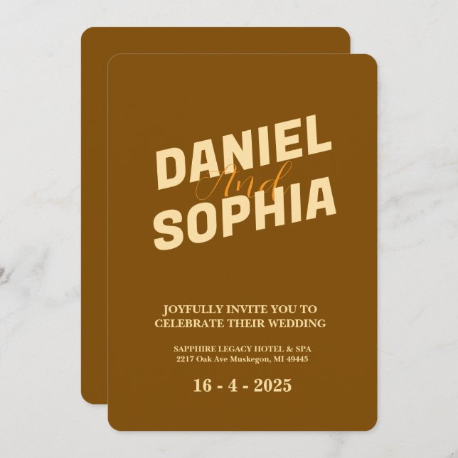 Retro wedding invitation card brown (Front/Back)