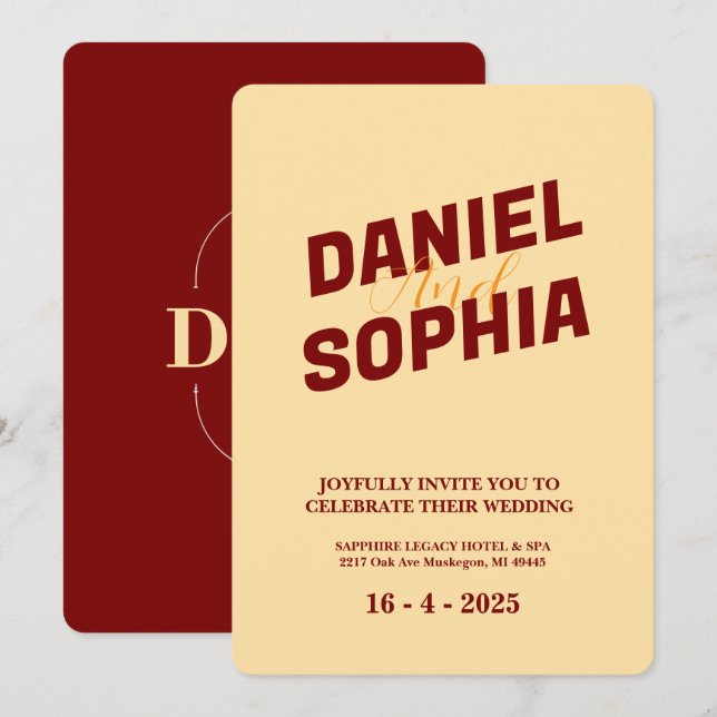 Retro wedding invitation card Cream  (Front/Back)