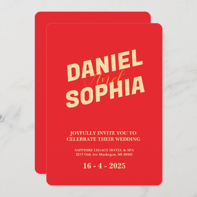 Retro wedding invitation card Red (Front/Back)