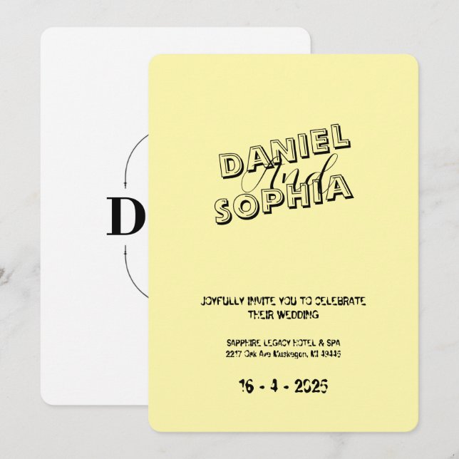 Retro wedding invitation card yellow  (Front/Back)