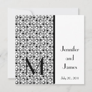 Retro Wedding Invitation Monogram Names Black