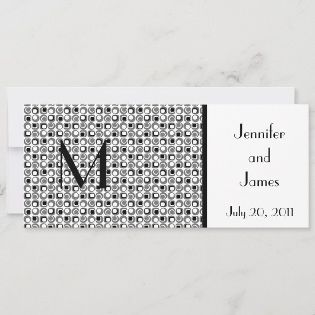 Retro Wedding Invitation Monogram Names Black (Front)