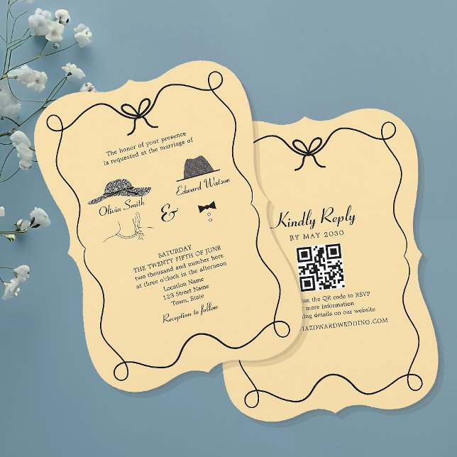 Retro Wedding Invitation with QR Code (Creator Uploaded)