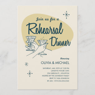 Retro Wedding Rehearsal Dinner Invitations