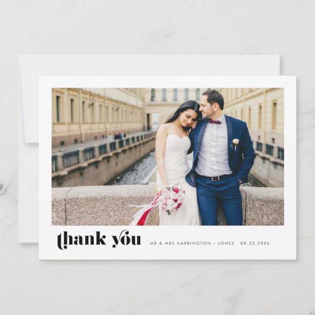 Retro Wedding Thank You Photo Card (Front)