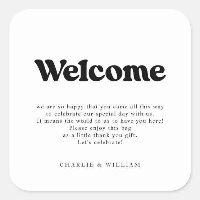 Retro Wedding Welcome Gift Bag Basket Square Sticker (Front)