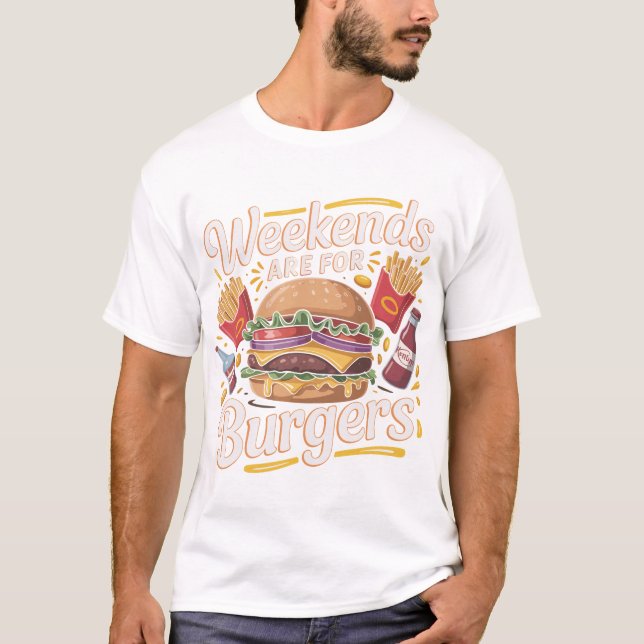 Retro Weekend Burger Lover Typography Design T-Shirt (Front)