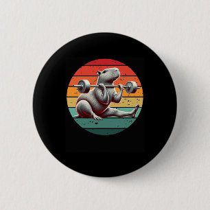 Retro Weightlifting Funny Fitness Workout Gym Capy 6 Cm Round Badge