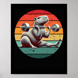 Retro Weightlifting Funny Fitness Workout Gym Capy Poster