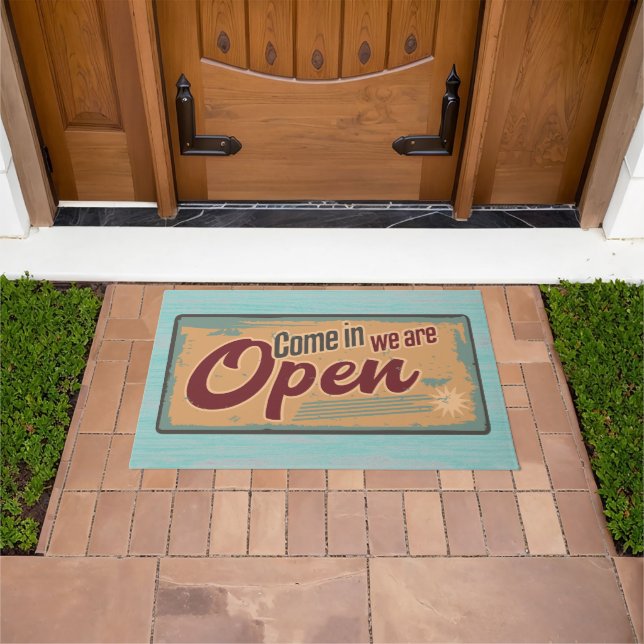 Retro Welcome Sign Open for Business Doormat (Outdoor)