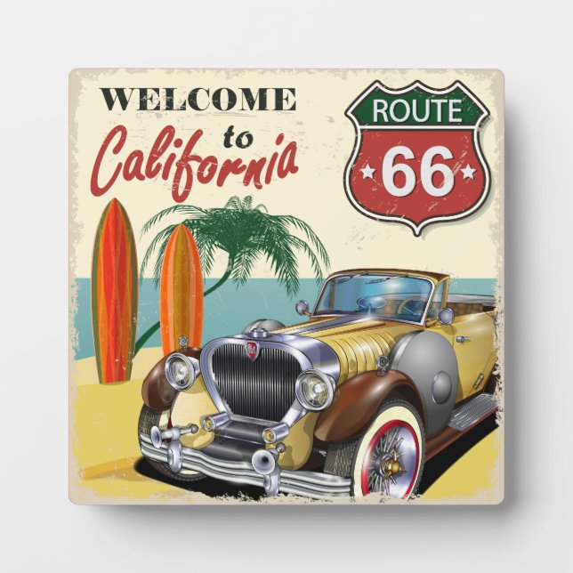 Retro "Welcome to California" Route 66 poster, Plaque (Front)