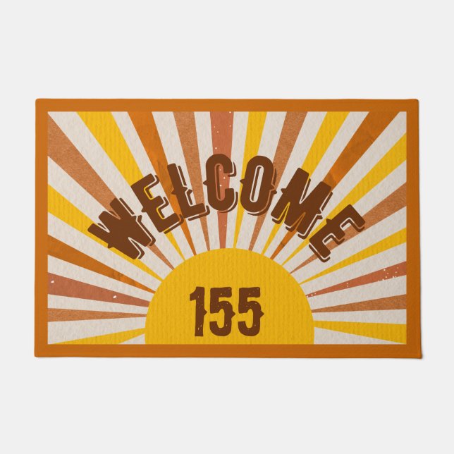 Retro Welcome with Sunrays Personalised Doormat (Front)
