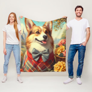 Retro Welsh Corgi Cardigan Painting Fleece Blanket
