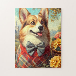 Retro Welsh Corgi Cardigan Painting Jigsaw Puzzle