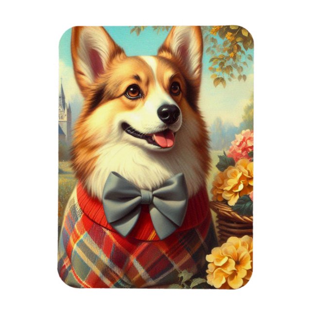Retro Welsh Corgi Cardigan Painting Magnet (Vertical)