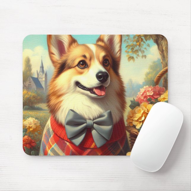 Retro Welsh Corgi Cardigan Painting Mouse Mat (With Mouse)